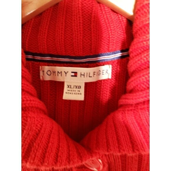 Tommy Hilfiger Womens Red Chunky Knit Ribbed Cardigan Sweater XL - Picture 6 of 7